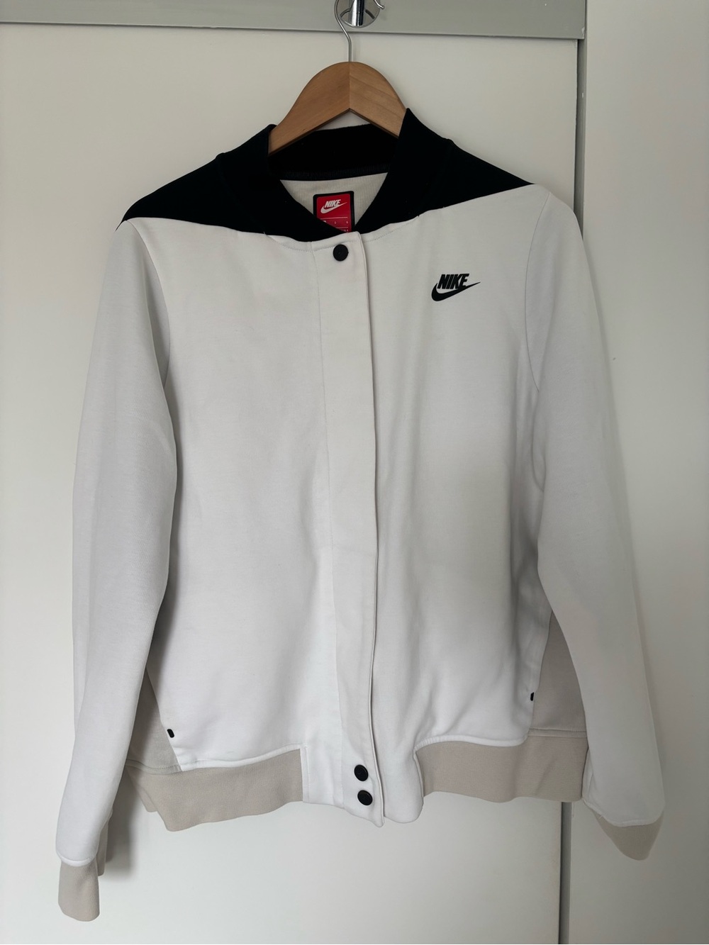 Nike Tech-fleece White / Black/ Beige Unisex Varsity Bomber